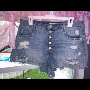 ripped light wash jean shorts